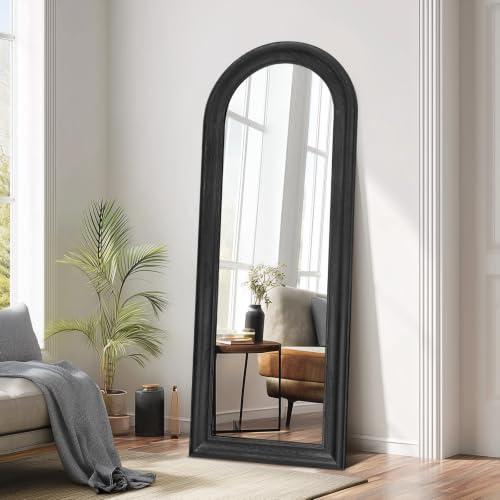 Image of 58x22 Solid Wood Arched Full Length Mirror, Elegant Black Finish