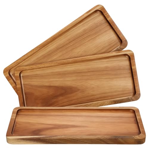 Lyksgir 11.8 Inch Acacia Wood Serving Trays Set of 3