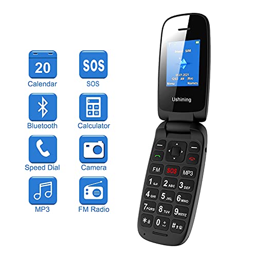 Ushining Unlocked Flip Phone 3G T Mobile Flip Phone Unlocked SOS Button Big Icon Easy to Use Flip Basic Cell Phones Unlocked for Kids or Backup Phone (Black)