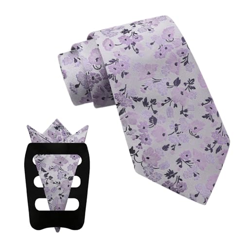 Image of Mantieqingway Floral Ties for Men, 3pcs /set Neck Tie Pocket Square Holder Set for Wedding Business Prom Party Usual