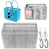 Solldgt Mesh Beach Bag Organizer Liner Compatible with X Large Bogg Bag Accessories, Mesh Insert Divider Pouch Zipper for Original Bogg Bags XL/Simply Southern Tote -Grey