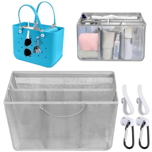 Solldgt Mesh Beach Bag Organizer Liner Compatible with X Large Bogg Bag Accessories, Mesh Insert Divider Pouch Zipper for Original Bogg Bags XL/Simply Southern Tote -Grey