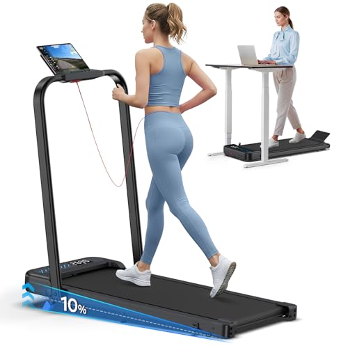 Laufband für Zuhause Klappbar, 6 in 1 Walking Pad mit Steigung, 3.0PS Klappbares Laufband für Zuhause & Büro mit LED-Anzeige, Leise Schreibtisch Laufband mit APP, Bis 150 kg, Keine Installation, Blau
