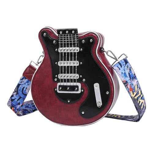 Sac à main guitare rouge vin pour sorties et style décontracté - 5