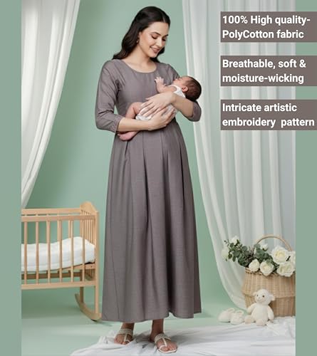 Image of DUMMY SHAPE Pregnancy Dresses for Women Cotton | Floral Anarkali Flare Kurta with Dual Nursing Zippers | Pregnancy & Breastfeeding | Feeding Kurtis | Baby Shower | Gifts for Pregnant Woman