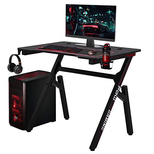 Computer Desk Gaming Desk Student Pc Desk Writing Desk Office Desk Modern Ergonomic Racing Style Table Workstation Carbon Fiber Headphone Hook (35In, Red) #TOP3