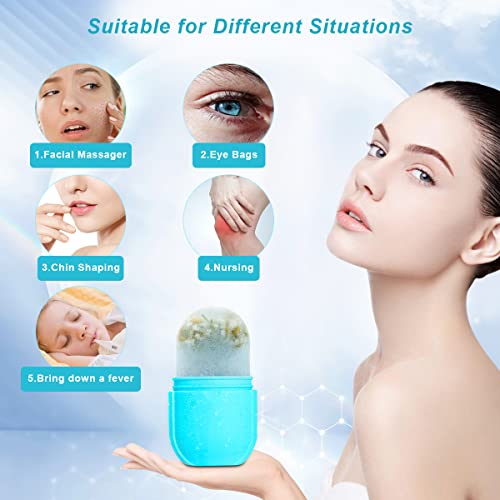 Besmall Ice Roller For Face And Eye, Silicone Ice Mold Tray, Ice Face Roller Skin Care Tools, Gua Sha Face Massage, Reusable Ice Facial Cube For Skincare, Puffiness, Shrink Pores Face Beauty (4.9" X 2.6" X 2.1", Blue) #TOP3