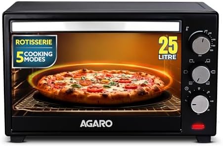 AGARO Marvel Oven Toaster Griller, 25 Litres, Motorised Rotisserie, Adjustable Temperature, 5 Heating Modes & Timer, CakeBaking, Roasting,Grilling,OTG (Black)