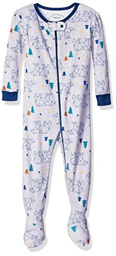 Lamaze Organic Baby Boys Stretchie One Piece Sleepwear, Baby and Toddler, Footed, Zipper, Grey Bear Print, 24 Months