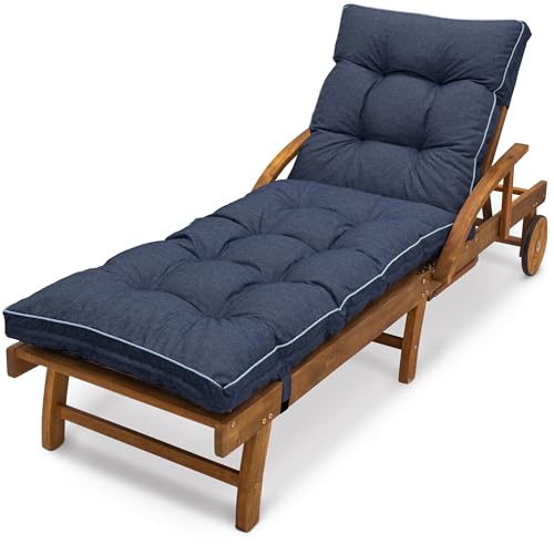 Spatium Coussin de Chaise Longue, Coussin Bain de Soleil, Coussin Transat, 100% Déhoussable, Imperméable, Résistant aux UV, 11 Coloris (200x60cm, Bleu...