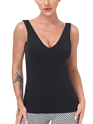Workout Tops for Women Yoga Tank Tops with Built in Bra Wirefree Padded Yoga Bras Gym Running Athletic Shirt V-Neck Camisole2
