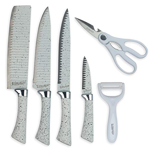 Kitchen Knife Set 6 Piece, Multi-purpose Chef Knives Sets with White Non-stick Coating for Cooking, Home, Kitchen, RV, Picnicking