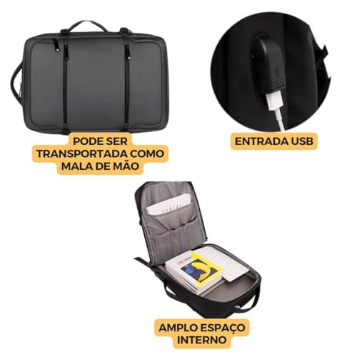 Mochila de Viagem Unissex Grande Mala de Mão Mochila Para Trilha Notebook (CINZA)