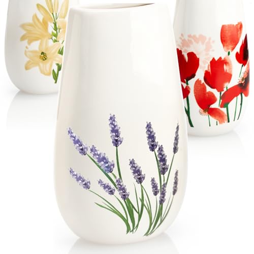 COM-FOUR® 3x Luftbefeuchter Heizung - Heizkörper Luftbefeuchter in weiß - Heizung Wasserverdunster aus Keramik mit verschiedenen Blumenmotiven (3 Stück - Sommerblüten)