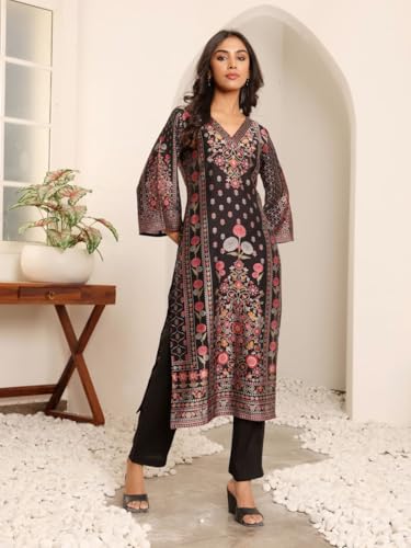 Varanga Women's Viscose Rayon Kurta Set (Vset21166_Black