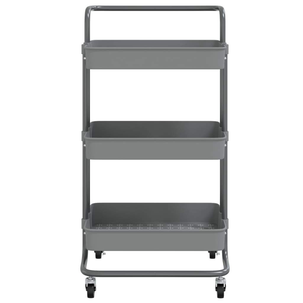 vidaXL Carrito de Cocina Carro de Servicio Doméstico Niños Garaje Estantes Almacenamiento Alimentos Bebidas 3 Niveles Hierro y ABS Gris 42x35x85 cm