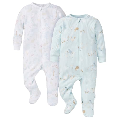 Image of Gerber baby-girls 2-pack 2-way Zip Thermal Footed Sleep 'N Play
