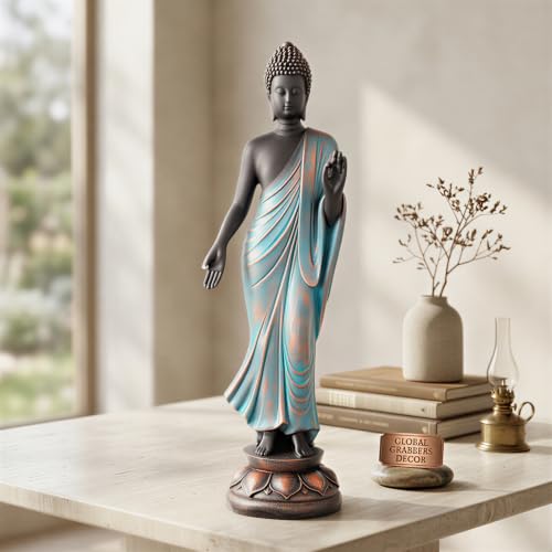 Image of Global Grabbers Buddha Idol Statue | Home Decoration Items for Living Room (Blue Black)