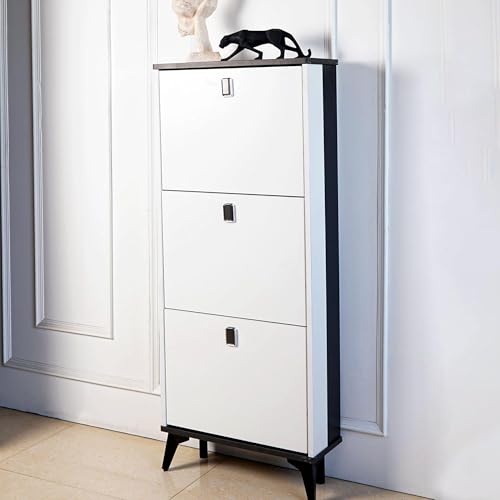 Image of The Artment your artistic apartment Slimline 3 Drawer Shoe Cabinet, MDF Material - Space Saving Shoe Storage Organizer for Hallway & Entryway | Modern Footwear Stand | Home Furniture (50x17x118 cm)