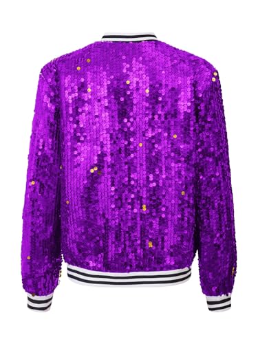 Sequin Jacket Girls Sparkle Long Sleeve Bomber Jacket Zip Up Coat Outwear with Ribbed Cuffs4