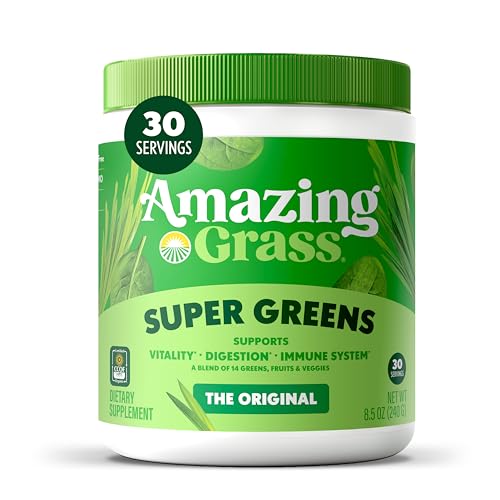 Amazing Grass Greens Blend Superfood: Greens Powder Mix for Energy, with Organic Spirulina, Chlorella, Beet Root Powder, Digestive Enzymes & Probiotics, Original, 30 Servings (Packaging May Vary)