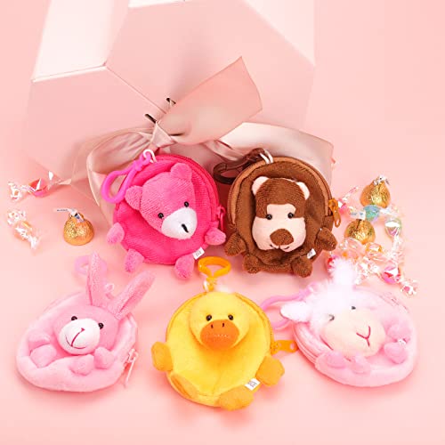Mini Animals Stuffed Coin Bag, Kawaii Keychain Wallet Cartoon Animals Coin Purse for Kids Birthday Party Favors2