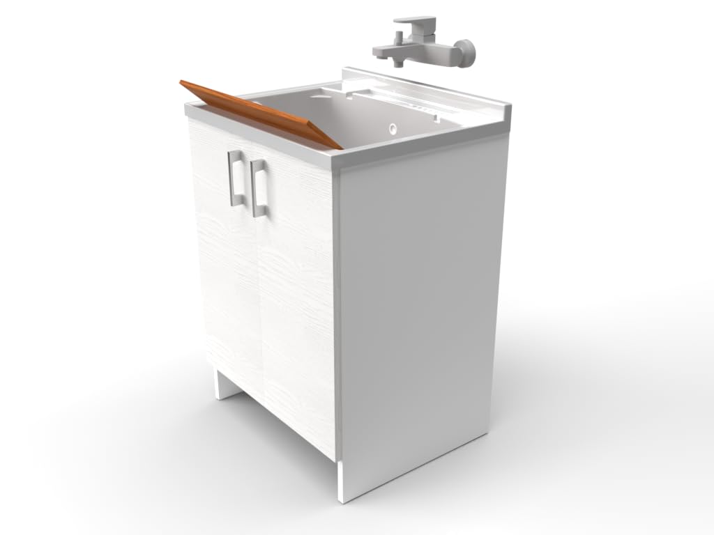 MaMa Store ATENA LAV IN KIT DA MONTARE Mobile Lavatoio-Lavapanni Bianco Opaco Bianco Artico in Metacrilato con ASSE in Legno L. 60 cm x P. 50 cm x H. 86 cm