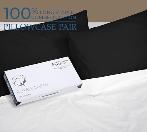 Image of Royale Linens 400 Thread Count 100% American Grown Cotton Standard Pillowcase Set - Luxury Sateen Standard Pillow case - 20 inchx26 inch Inch - Soft & Smooth Set of 2 Black Pillowcases - (Std, Night Black)