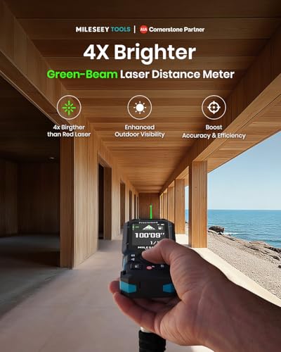 mileseey s50 green-beam laser distance measure - 400ft laser measure p2p side-laser alignment rechargeable 2434 ips backlit display areavolume measurement 8 units indoorampoutdoor