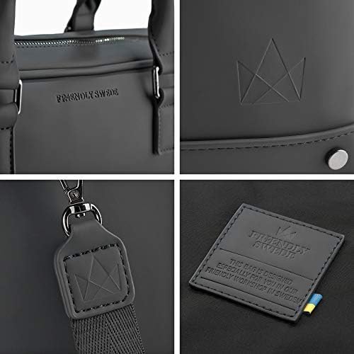 Miniatura 9 de The Friendly Swede Bolsa delgada para laptop de 13 pulgadas para mujeres y hombres, bolsa de mensajero minimalista, vegana, Negro, mate