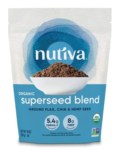 Nutiva Organic Raw Superseed Blend (Flax, Chia & Hemp), 10 Ounce, USDA Organic, Non-GMO, Non-BPA, Vegan & Gluten-Free, Nutrient-Dense Seeds for Salads, Yogurt, Smoothies & More