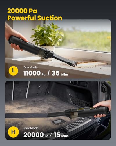 Image of Mr.ego Car Vacuum Portable Cordless, 20000Pa High-Power Suction Handheld Vacuum & Air Duster with Brushless Motor, Multi-Nozzles, Green LED Light & Washable Filter for Car, Home, Office, Pet Hair