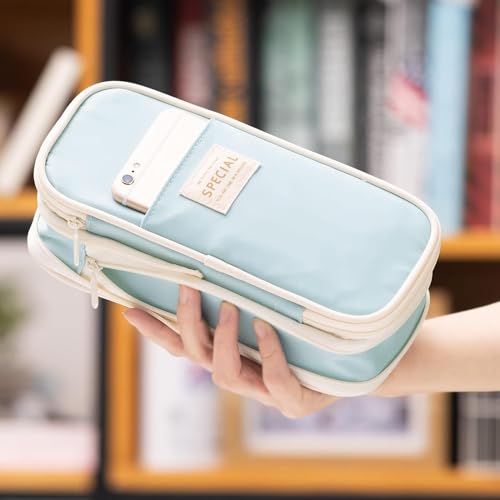 Image of EASTHILL Big Capacity Pencil Pen Case Office College School Large Storage High Capacity Bag Pouch Holder Box Organizer Sky Blue (Sky Blue Cotton)