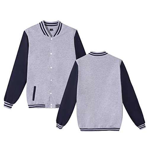 Image of Mowbeat Women Baseball Jacket Varsity Uniform Unisex Adult Long Sleeve Casual Loose Cardigan Men's Track Jacket