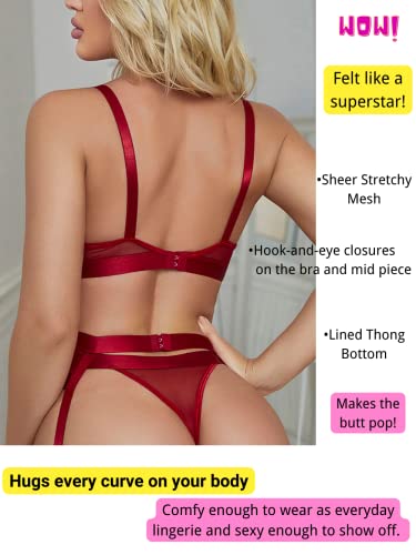 image for Kaei&Shi Garter Belt Thong Lingerie for Women,Strappy Hollow Out Sexy 