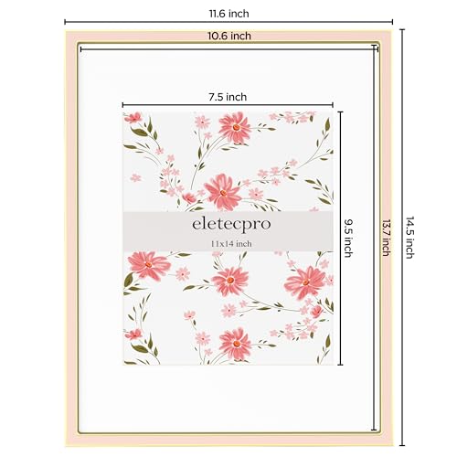 Image of eletecpro 11x14 Enamel Picture Frame with Real Glass Cover, Photo Frame with Gold Metal Edge Display Pictures 8x10 with Mat or 11x14 Without Mat for Tabletop and Wall Decor, Pink, 1 Pack