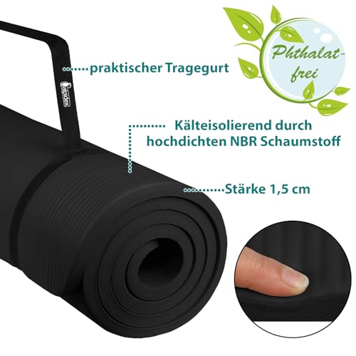 ALPIDEX Yogamatte Extra Dick 1,5 cm Gymnastikmatte 3 Größen E-Book rutschfest Phthalatfrei Fitness Matte Turnen Pilates Sport Physio HIIT Yoga Trainingsmatte Isomatte, Black, 190 x 80 x 1.5 cm