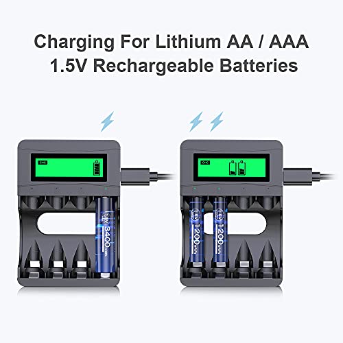 Deleepow Rechargeable Aa Batteries With Charger, 3400Mwh Aa Rechargeable Batteries, 1.5V Rechargeable Lithium Aa Batteries, 2H Fast Charge Long Lasting Li Double A Battery 4 Packs #TOP6