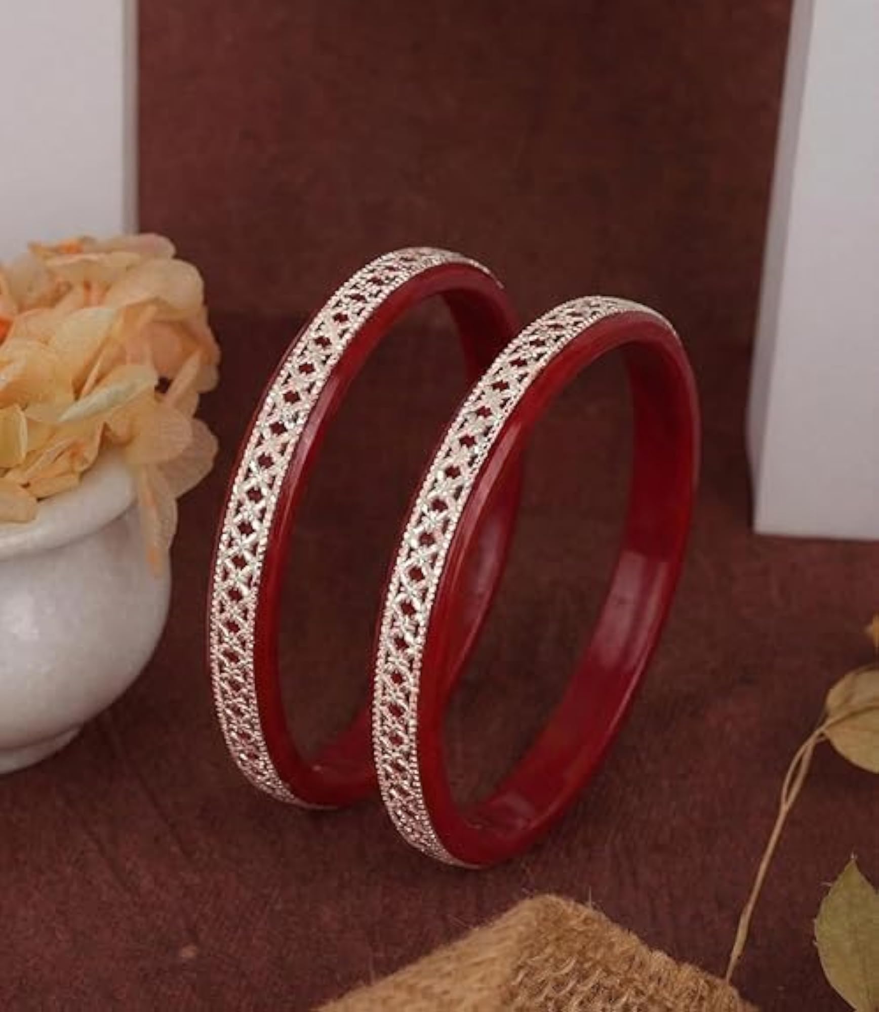 Women's 925 Silver Pola Bangles, Ethnic Wear Gift Set