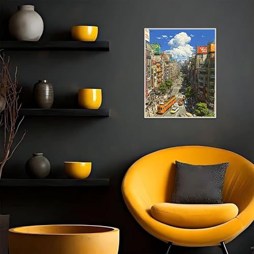 Malen Nach Zahlen Erwachsene StraßEnansicht, Malen Nach Zahlen für Zimmer Deko, DIY Basteln Erwachsene Leinwand Kit, Cloud Paint by Numbers Kits Mit Pinseln und Acrylfarbe, Geschenke, 60x90cm N-6167