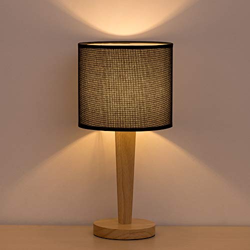 Lámpara de mesa de noche Lámpara de mesa moderna - Lámpara de luz nocturna minimalista con pantalla de tela Lámpara de mesita de noche con base de madera para sala de estar