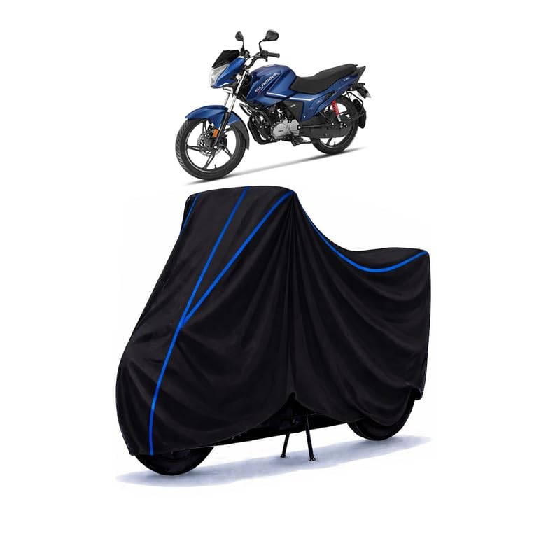Image of Hero Glamour Xtec Bike Cover Water Resistant Universal Motorcycle Rain | Heavy Duty UV Protection, Dust, Scratch Indoor Outdoor All Weather with Black Blue Piping Elastic