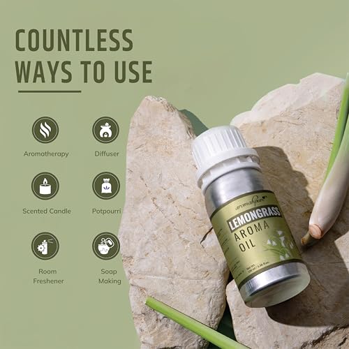 Image of Aromahpure Lemongrass Aroma Oil | 100ml Undiluted & Natural | Long-Lasting Scent for Aromatherapy, Candle & Soap Making, Diffusers, Room Freshener, Humidifier, Bathroom Revitalizer & Home Essentials