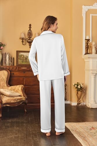 Image of Ekouaer Women's Classic Button Down Long Satin Silk Pajama Set