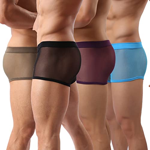Mens Underwear Sexy Mesh Boxer Briefs,Cool See Through Soft Underpants