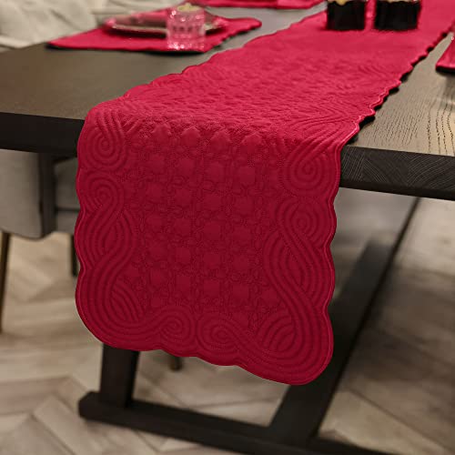 TOPLUXE Camino de mesa acolchado de 33 x 180 cm, camino de mesa estilo granja con borde festoneado para decoración de comedor, restaurante, banquete, festival (rojo) Cover