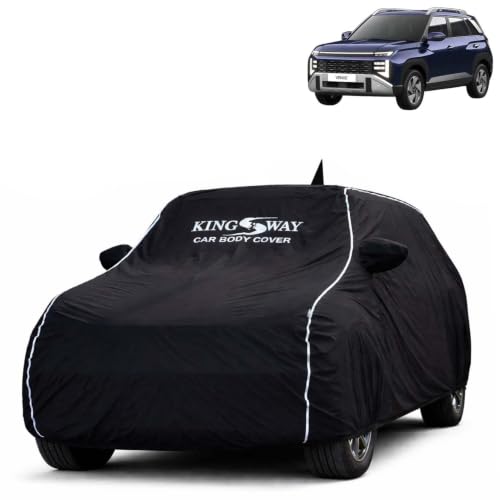 Image of KINGSWAY Super Waterproof Car Cover Only with Hyundai Venue (Year 2025 Onwards - All Model) | Mirror and Antenna Pockets | All Weather Car Body Cover with Silver Piping | Black