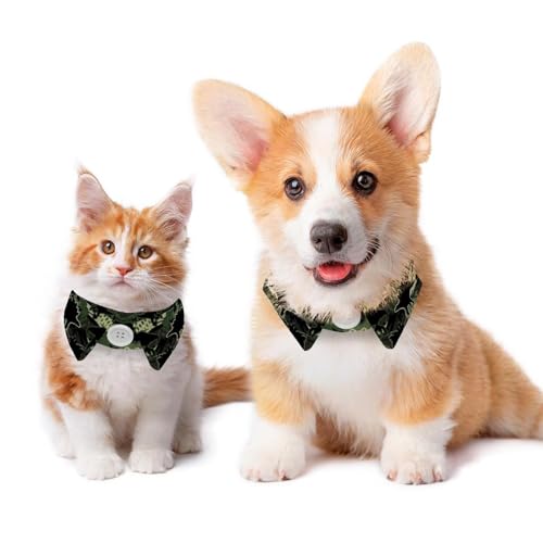 Hundehalsband mit Fliege und Glöckchen, originelles Dinosaurier-Camouflage-Muster, verstellbares Revers-Design, Katzen-Fliege, Halsband für kleine Haustiere, 2 Stück
