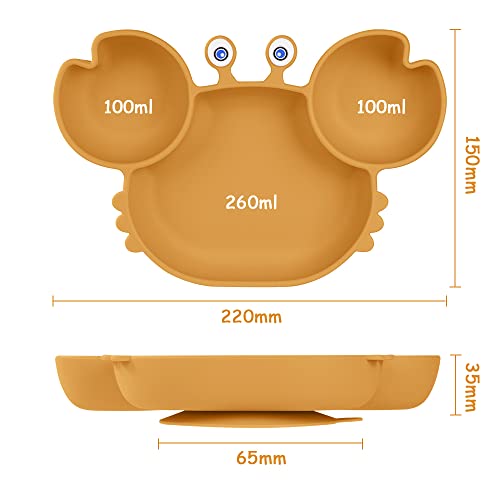 Vicloon Baby Suction Toddler Plates, Non Slip Silicone Weaning Plates for Most Highchairs Trays (Brown-Yellow) - Image 2