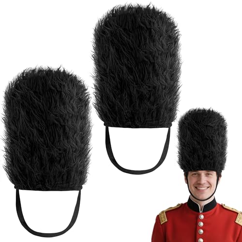 Watayo Lot de 2 chapeaux de garde britannique en peluche, chapeau de soldat de la garde britannique, chapeau en peau d'ours anglais, chapeau de garde de soldat pour...